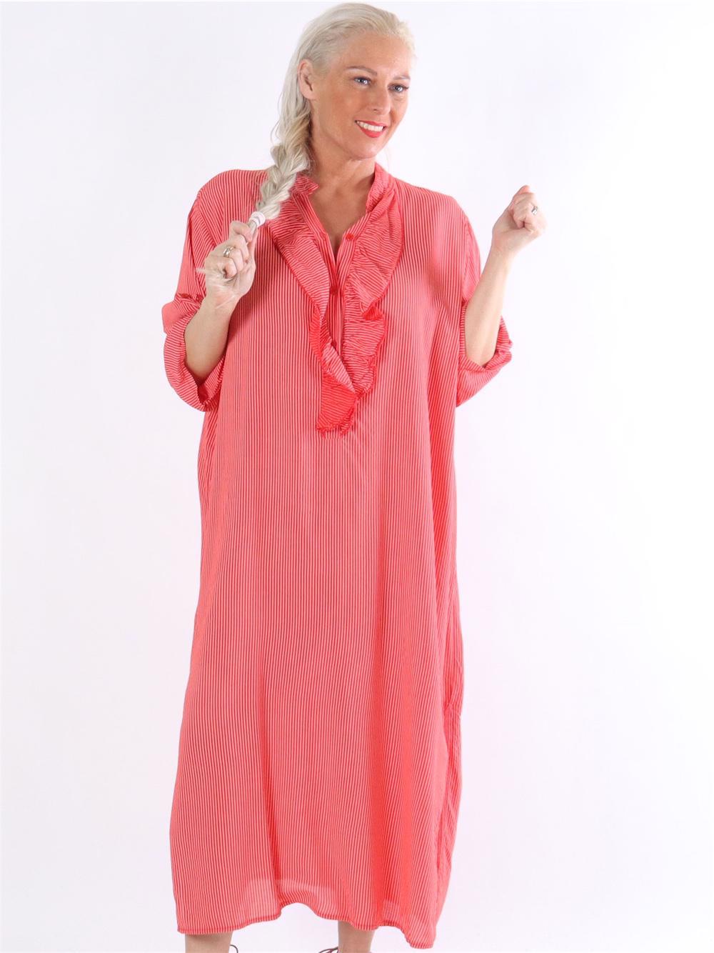 Bonita stripe - Stribet skjortekjole med flæser